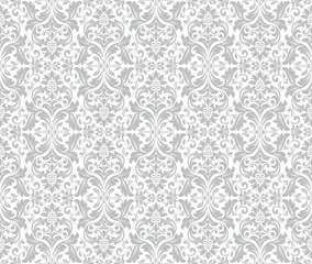Fototapete Wallpaper in the style of Baroque. Seamless vector background. White and grey floral ornament. Graphic pattern for fabric, wallpaper, packaging. Ornate Damask flower ornament. © ELENA