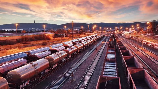 Time lapse of Train Freight transportation - Cargo transit