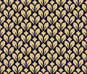 Flower geometric pattern. Seamless vector background. Dark blue and gold ornament. Ornament for fabric, wallpaper, packaging. Decorative print