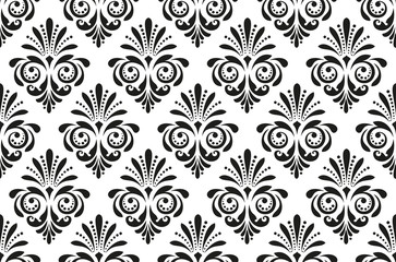 Fototapeta premium Floral pattern. Vintage wallpaper in the Baroque style. Seamless vector background. White and black ornament for fabric, wallpaper, packaging. Ornate Damask flower ornament