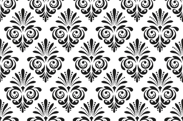 Poster Floral pattern. Vintage wallpaper in the Baroque style. Seamless vector background. White and black ornament for fabric, wallpaper, packaging. Ornate Damask flower ornament © ELENA