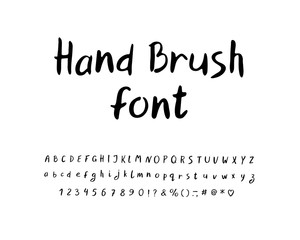 Hand brush Alphabet set. Letters, numbers and punctuation marks
