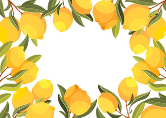Lemon frame. Handpainted  vector lemon illustration. Use for postcard, print, invitations, packaging etc. - 242259232