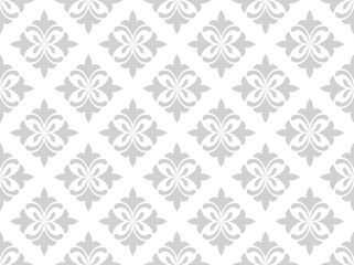 Flower geometric pattern. Seamless vector background. White and grey ornament. Ornament for fabric, wallpaper, packaging. Decorative print.
