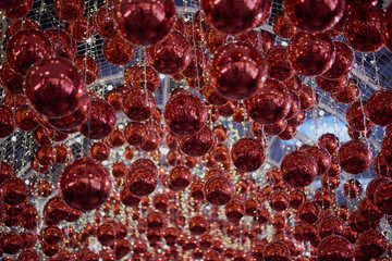 Red ball christmas hanging on the background,Close-up Christmas ball for the new year time