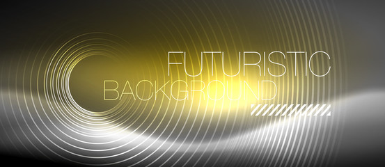 Neon circles abstract background, shiny lines