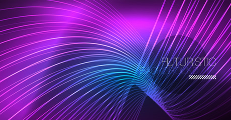 Neon glowing magic background, neon banner, night sky wallpaper. Magic light effect. Christmas abstract pattern.