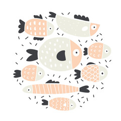 Cute handdrawn fish set isolated on white