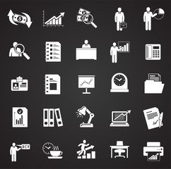 Business icons set on black background for graphic and web design, Modern simple vector sign. Internet concept. Trendy symbol for website design web button or mobile app
