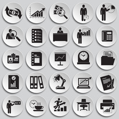 Business icons set on plates background for graphic and web design, Modern simple vector sign. Internet concept. Trendy symbol for website design web button or mobile app