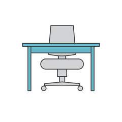 Office table icon grey and blue on white background for graphic and web design, Modern simple vector sign. Internet concept. Trendy symbol for website design web button or mobile app