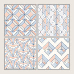 Colorful pastel geometric seamless patterns set