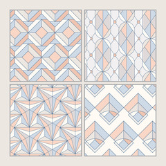 Colorful pastel geometric seamless patterns set