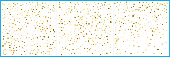 Gold star confetti celebrations. Simple festive modern design. Holiday vector. Set 3 in 1
