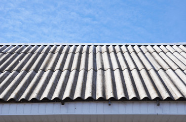 Asbestos roof with blue sky and copy space.