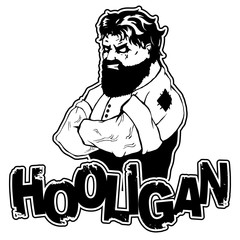 print on T-shirt hooligan with a strong man image