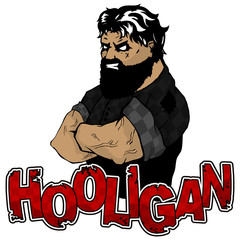 print on T-shirt hooligan with a strong man image