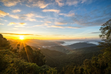 Obraz premium Beautiful sunrise over the mountains image for background, wallpaper, interior.