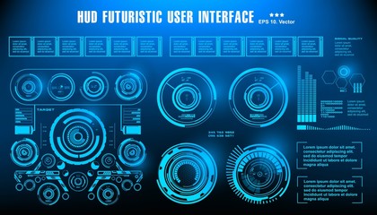 HUD futuristic blue user interface, dashboard display virtual reality technology screen, target