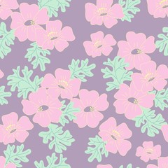 Hand drawn floral vector seamless pattern. Modern pastel colors and dark background. 