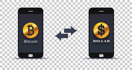 American Dollar to Bitcoin currency exchange infographic template on photo paper background