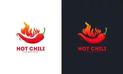 Fotobehang Red Hot Chili logo designs concept vector, Spicy Pepper logo designs template © Lucky Creative's