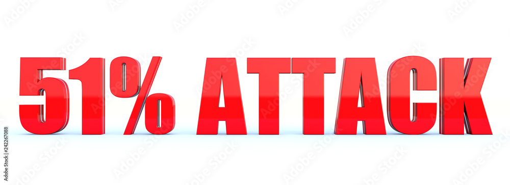 Poster 51% attack on blockchain - red text on white wide banner