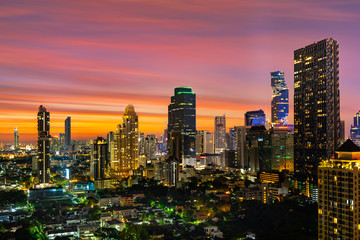 Fototapeta na wymiar Bangkok Skyscraper Cityscape at Twilight Time, Thailand.