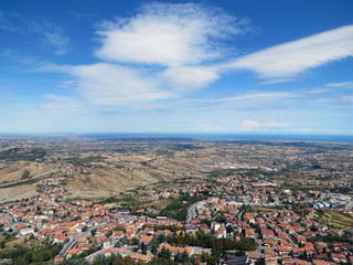 Fototapeta na wymiar Wonderful view of the Republic of San Marino and Emilia-Romagna province, Italy