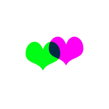 Hearts icon green and purple on white