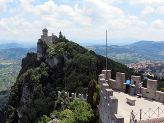 Beautiful view of the tower of La Chesta and the hills,  Republic of San Marino, Italy