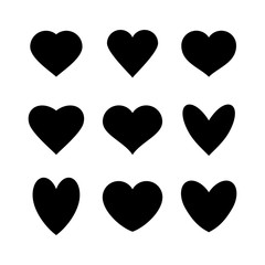 Set of various Black heart icons. isolated on white background