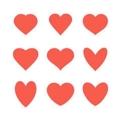 Set of various red heart icons. isolated on white background