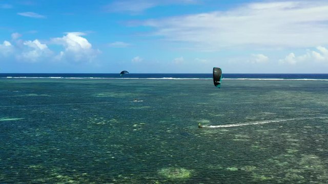 kite surf on a lagoon in aerial view, Philippines