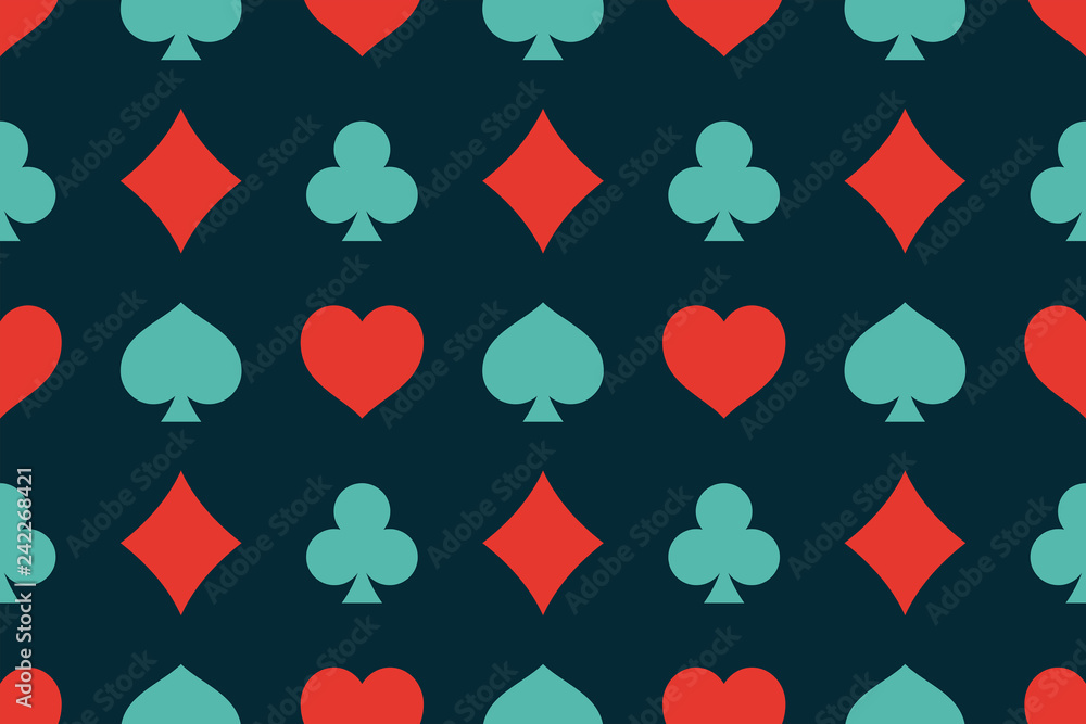 Poster seamless pattern with card suits. isolated on black backgrounds