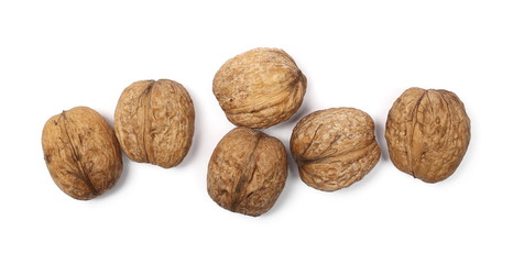 Walnuts, isolated on white background, top view