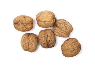 Walnuts, isolated on white background, top view