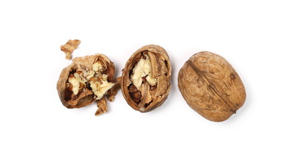 Walnuts, isolated on white background, top view