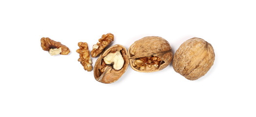Walnuts, isolated on white background, top view