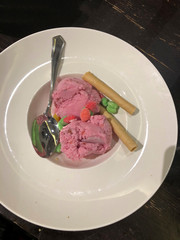 Strawberry ice cream with jelly beans