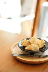 warabi mochi Japanese dessert on wooden table