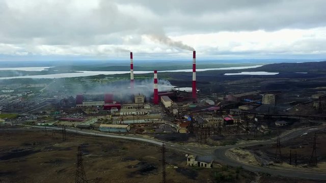 Nikel old giant city-works at the north of Russia, near the border with Norway