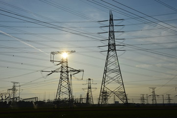 Fototapeta premium The power supply facilities of contour in the evening