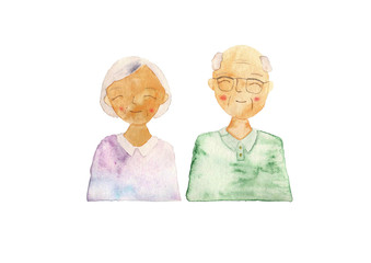 水彩　手描き　シニア　男性　女性A