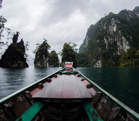 Front view of the boat heading beautiful place in Thailand