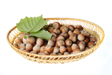 Hazelnut with hazelnut leaf