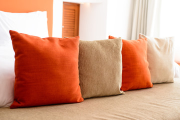 close up shot pillows lying in bedroom