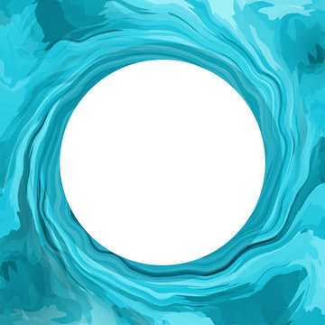 Big water wave background or photo frame with blank round copy space inside