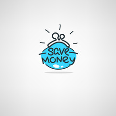 money saving, vector  doodle atr icon, label, emblem, logo with hand drawn lettering