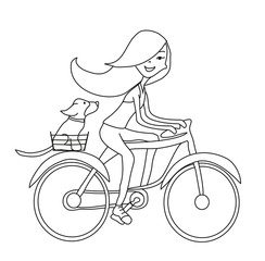 Girl is Riding Bike together with the dog